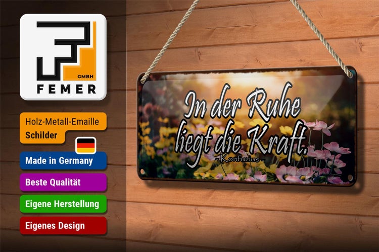 Blechschild Spruch 27x10cm in der Ruhe liegt die Kraft Dekoration