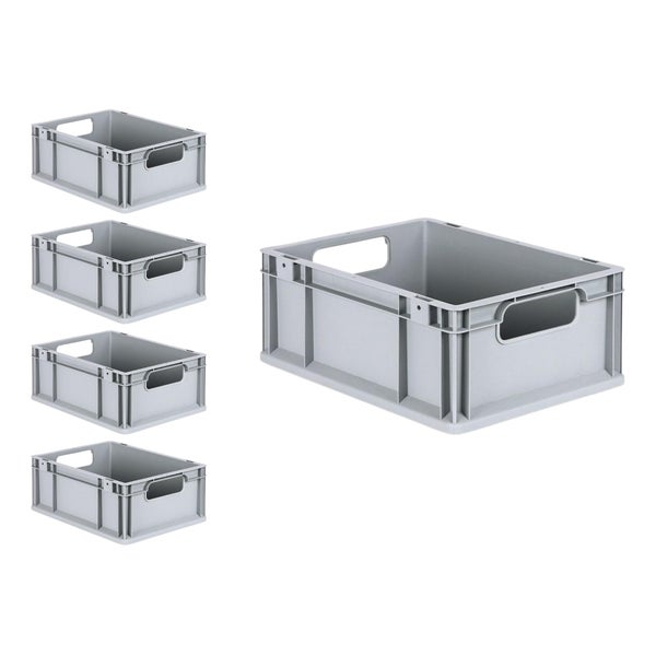 PROREGAL Spar Set 5x Eurobox Nextgen Economy Mit Auflagedeckel & 4x Schiebeschnappverschlüsse Rot Griffe Offen HxBxT 17 x 30 x 40 cm 16 Liter