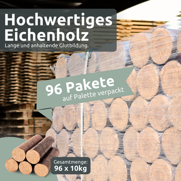 holz4home Hartholz-Eichenbriketts / Holzbriketts 960 kg pro Palette