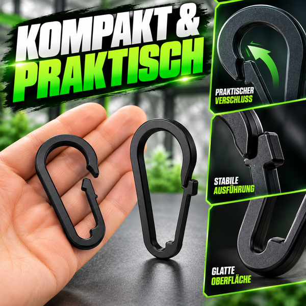 Kunststoff Karabinerhaken für vielseitige Anwendungen, kompaktes Design mit praktischem Verschluss und stabiler Ausführung.