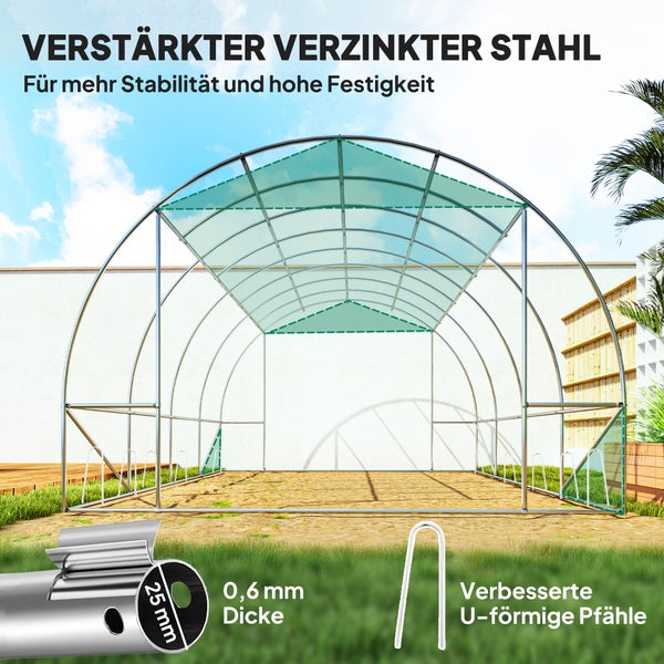 Outsunny Gewächshaus Foliengewächshaus mit 8 Fenster, Rolltür, Aufrollbar Seitenwänden, UV-beständiger Folientunnel, Winterfest Tomatenhaus mit Erdanker, Grün