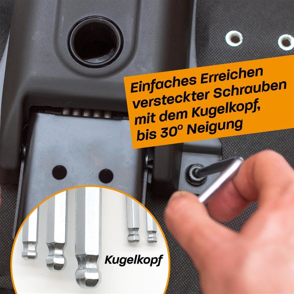 Hinrichs Sechskantschlüssel Set 9 teilig mit Kugelkopf und Universalmesser