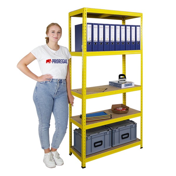 BERLINLODGE Mega Deal 5x Wohnregal YELLOW BEE, HxBxT 180x90x40cm, Fachlast 175kg, 5 Ebenen, Gelb, Bücherregal, Standregal, Büroregal