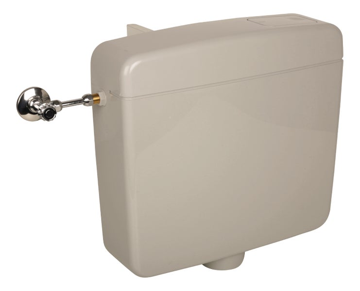 Calmwaters® Spülkasten Grau mit Spül-Stopp-Funktion, 6-9 Liter Spülmenge, Aufputzspülkasten WC schmal, flacher Spülkasten Elements, Aufputz-Montage, Start-Stopp-Taste, Manhattan-Grau, 29HB2717