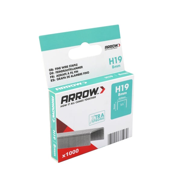 Arrow Feindrahtklammer H19, 8 Millimeter, Packung mit 1000 Stück.