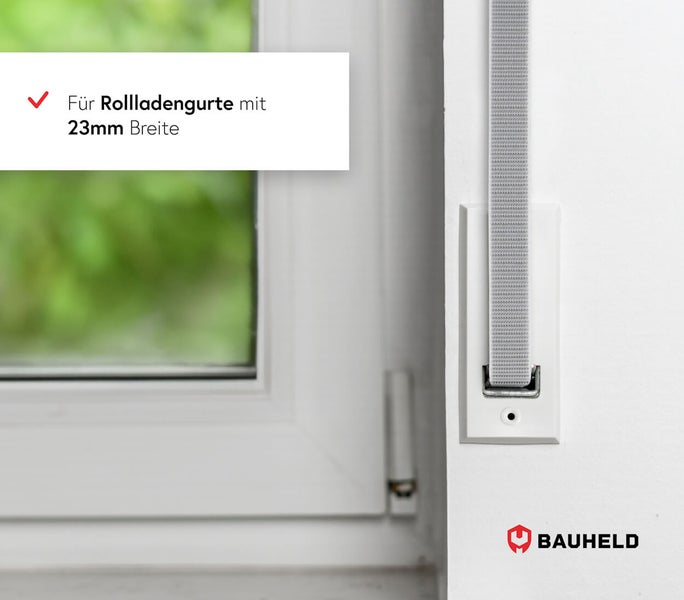 Rollladengurt mit 23 Millimeter Breite an einer Wandhalterung