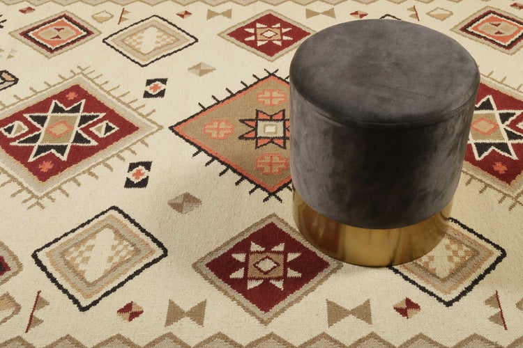 Kelim Teppich Creme Beige Rot aus Wolle Brionne Green Looop 160x230 cm