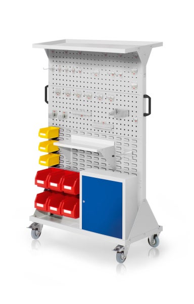 Werkzeugwagen mit Lochwand, Ablage und Aufbewahrungsboxen