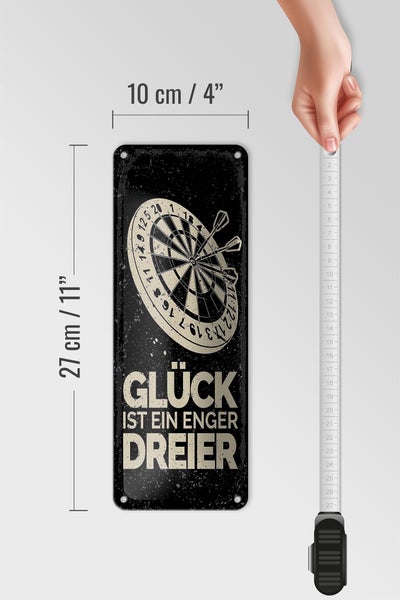 Blechschild Spruch Dart Glück ist ein enger Dreier 10x27cm