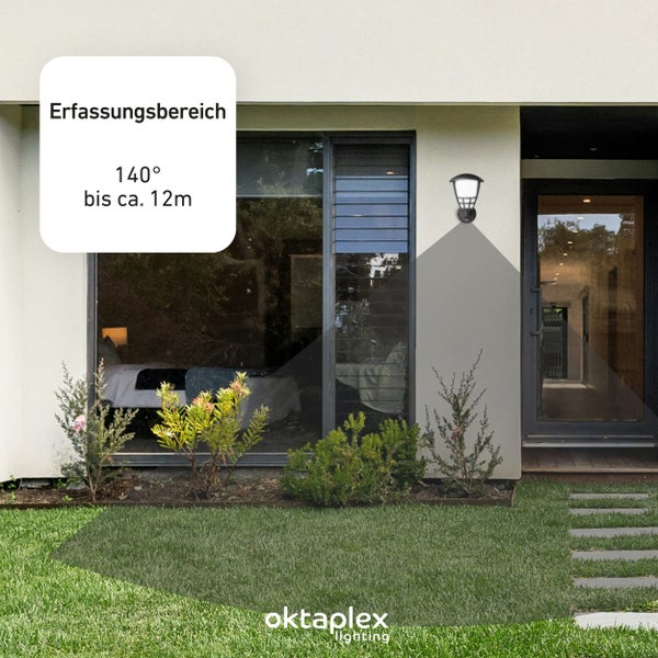 Bel Außenlampe mit Bewegungsmelder IP54 E27 2700K warmweiß 806lm Glühbirne anthrazit Außenleuchte 230V Bewegungsmelder