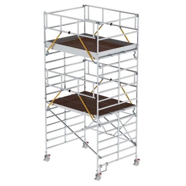 Gerüst mit zwei Arbeitsplattformen und Rollen