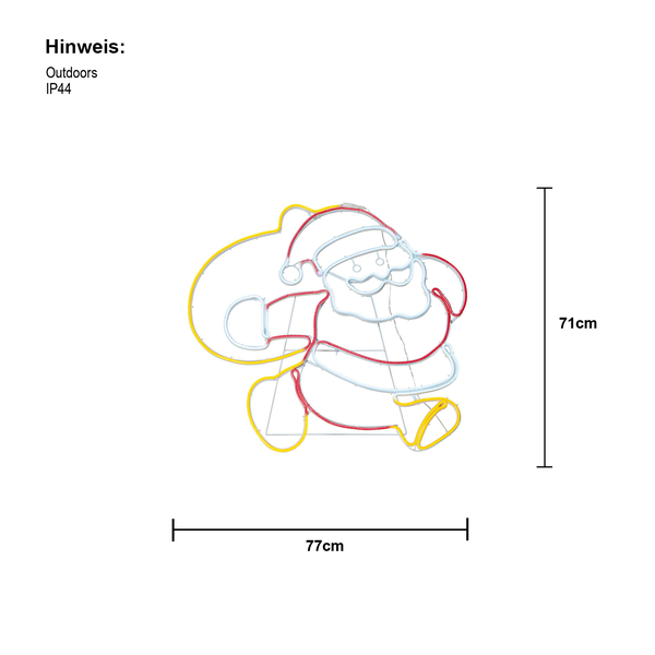 LED-Weihnachtsmann-Dekoration für den Außenbereich, 71 x 77 cm, Schutzart IP44
