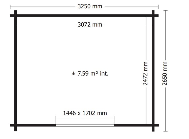 Grundrisszeichnung mit den Maßen des Gartenhauses