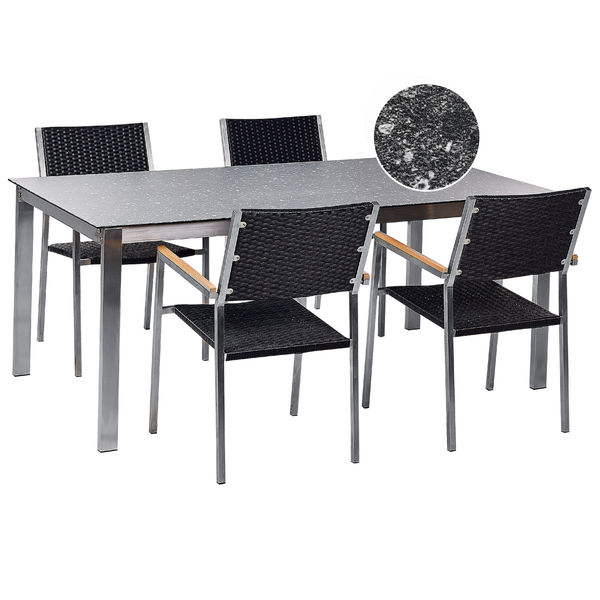 Gartenmöbel Set 4-Sitzer COSOLETO/GROSSETO Sicherheitsglas Granit Optik Schwarz