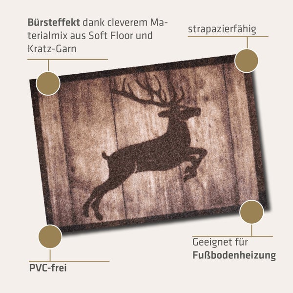 Akzente Listen Deer Jump Rutschfest,Fußmatte, 70x100 cm, Polyamid+TPE, abriebfest, wetterbeständig, PVC-frei, für Fußbodenheizung geeignet.
