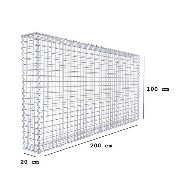 Gabione 200 cm x 100 cm x 20 cm (L x H x T), Maschenweite 5 cm x 5 cm, Spirale