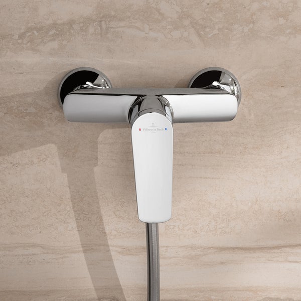 Villeroy & Boch Oasis Duscharmatur, Mischbatterie Dusche mit Rückflussschutz und Keramikkartusche, Einhebel-Duscharmatur für Aufputz Montage, rund, Chrom