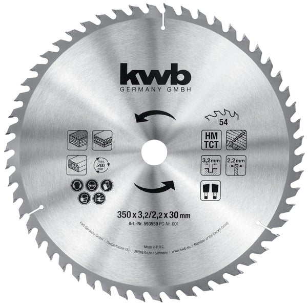 kwb Bau-Kreissägeblatt 250 x 30 Sägeblatt für Tisch-Kreissägen, Wechselzahn f. mittlere Schnitte, Z-48 Zähne, 250 x 30 mm