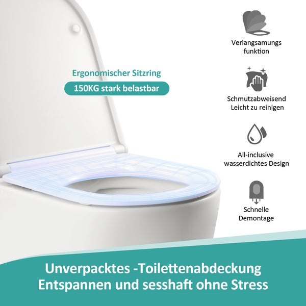 EMKE WC-Sitze mit Absenkautomatik, Toilettendeckel D Form Klodeckel mit Absenkautomatik, Toilettensitz Klobrille mit absenkautomatik Abnehmbar WC Deckel Toilettenbrille,Weiß, belastbar bis 150kg