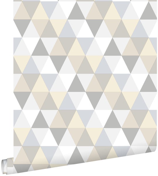 ESTAhome Tapete Dreiecke Hellgrau, Beige und Weiß - 53 cm x 10.05 m - 128707