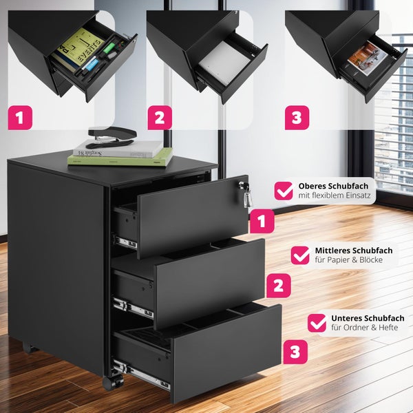 Aktenrollschrank tectake Magna 39 x 45 x 55 cm aus pulverbeschichtetem Stahl schwarz