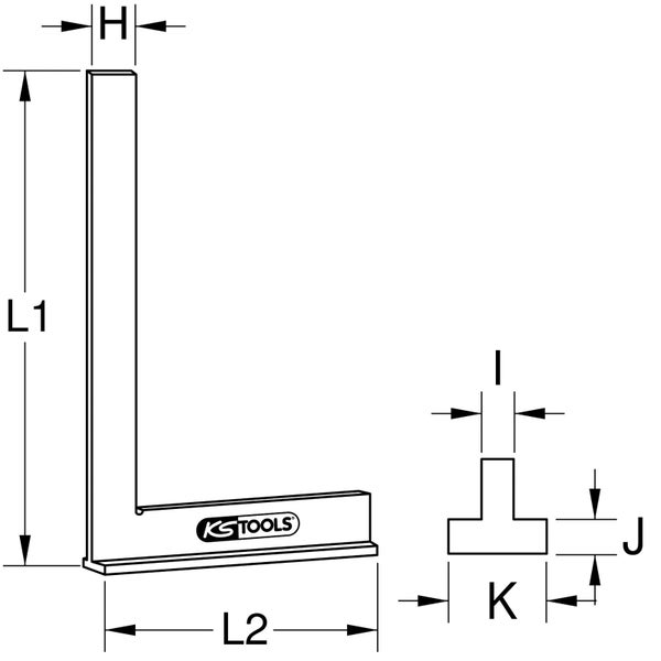 Technische Zeichnung eines Winkelmessers mit Maßangaben und KSTOOLS Logo