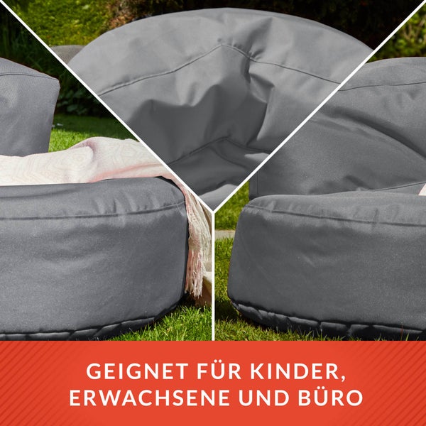 Green Bean Sitzsack Sofa mit Füllmaterial - Lounge im Sitzsack-Design 90x50cm mit ergonomischer Rückenlehne & waschbarem Bezug - Indoor und Outdoor geeignet in Grau