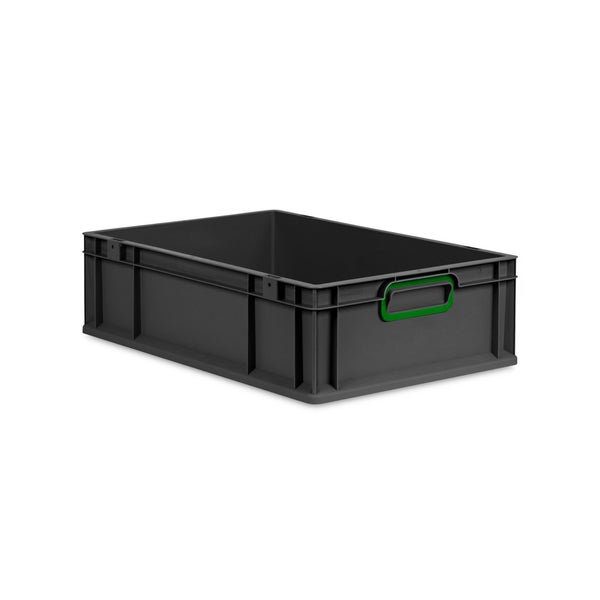 Eurobox NextGen Color, HxBxT 17x40x60cm, 34 Liter, Griffe grün geschlossen, Schwarz, Eurobehälter, Transportbox, Transportbehälter, Stapelbehälter