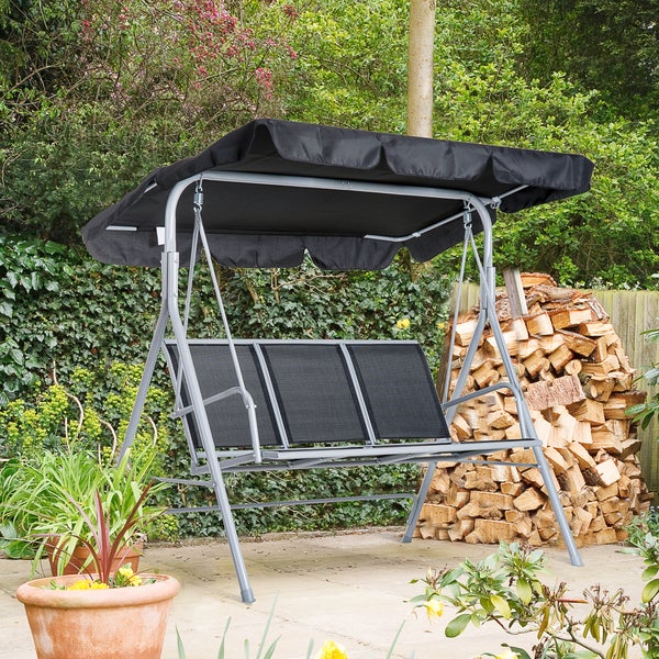 Outsunny Hollywoodschaukel, 3-Sitzer Gartenschaukel mit Dach, 171 x 108 x 154 cm, Metall, Schwarz+Silber