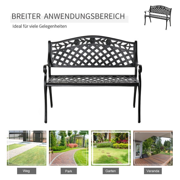 Outsunny 2-Sitzer Sitzbank, Metallbank, 102,5 x 61 x 84 cm, Aluminum, Schwarz