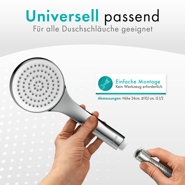 Engelbach® Handbrause, Universal Duschbrause (9L/Min) - Chrom