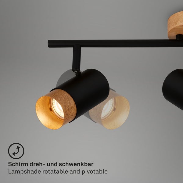 Spotlight, black, with wood, excl. 3xGU10/max.9W