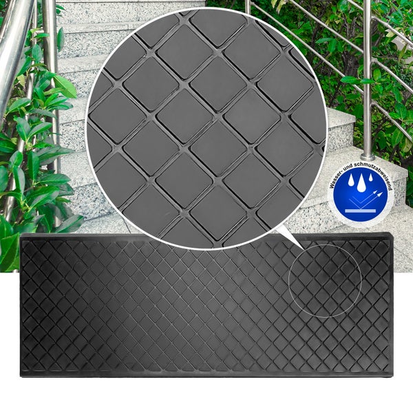 BigDean 10 Stück Stufenmatten aus Gummi – 75 x 25 cm – Outdoor Treppenstufenmatten – Anti Rutsch Gummimatten Karo Design
