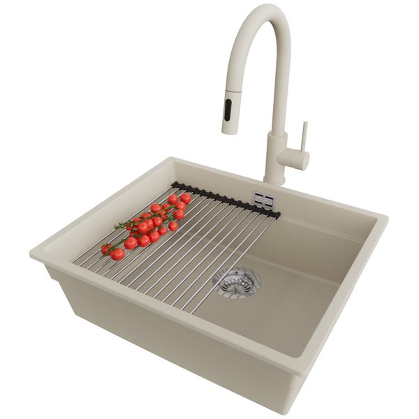 Küchenspüle mit Abtropfgestell und Armatur