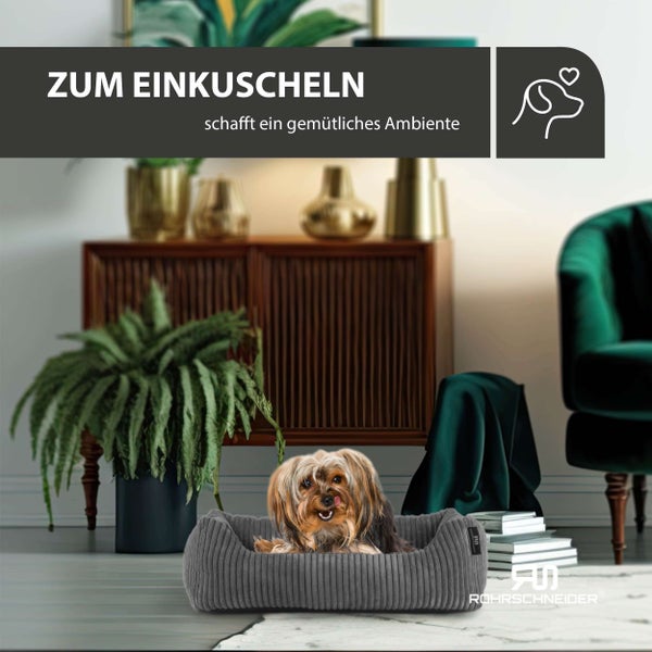 Rohrschneider Tierbett Cordstoff breit Gr. 1 grau + faltbarer Reisenapf