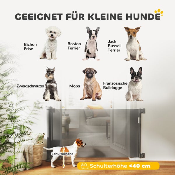 Geeignet für kleine Hunde, einschließlich Bichon Frise, Boston Terrier, Jack Russell Terrier, Zwergschnauzer, Mops und Französische Bulldogge. Die Schulterhöhe beträgt weniger als 40 Zentimeter.