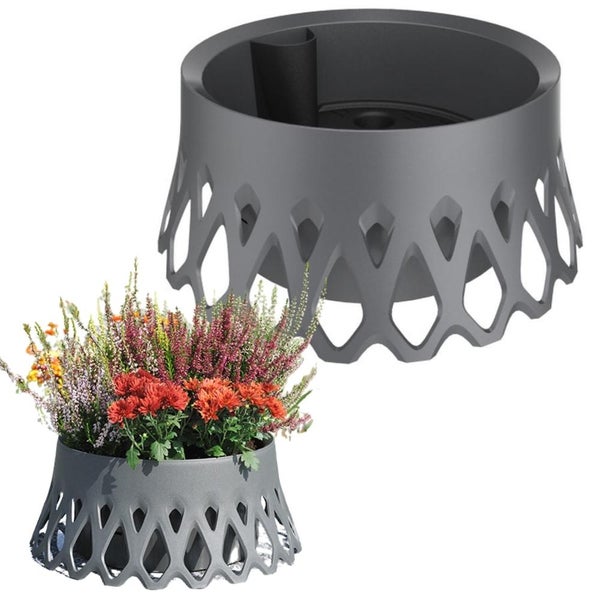 Grabschale mit Selbstbewässerung und Wasserüberlauf Friedhof Grab Vase anthrazit Ø 40
