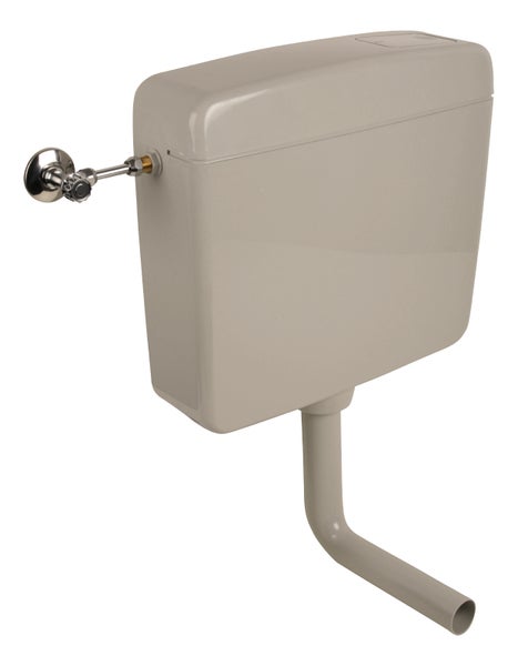 Calmwaters® Spülkasten Grau mit Spül-Stopp-Funktion, 6-9 Liter Spülmenge, Aufputzspülkasten WC schmal, flacher Spülkasten Elements, Aufputz-Montage, Start-Stopp-Taste, Manhattan-Grau, 29HB2717