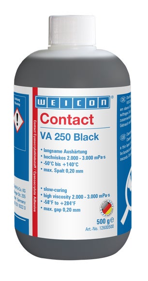 WEICON VA 250 Black Cyanacrylat-Klebstoff | hochviskoser Sekundenkleber, gummigefüllt | 0,5 kg