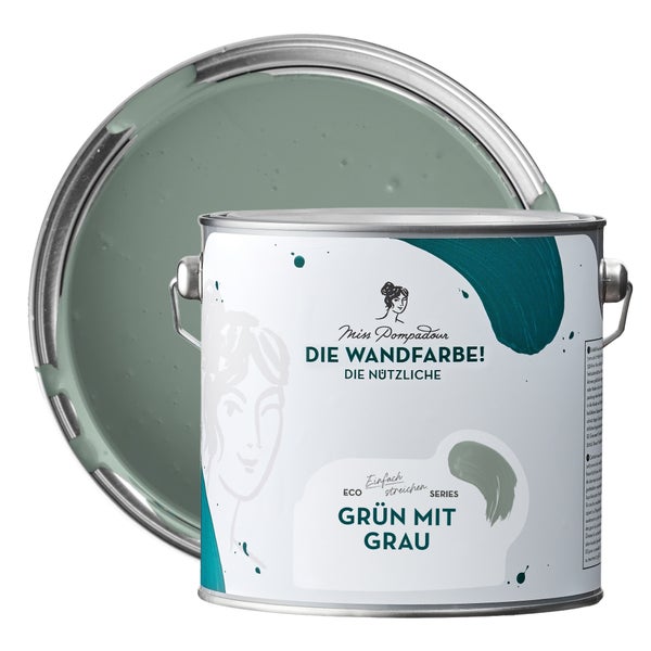 MissPompadour abwaschbare Wandfarbe 2.5L Grün mit Grau - hohe Deckkraft und Ergiebigkeit - matte, scheuerbeständige Innenfarbe - geruchsarm, wasserbasiert, atmungsaktiv - Die Nützliche