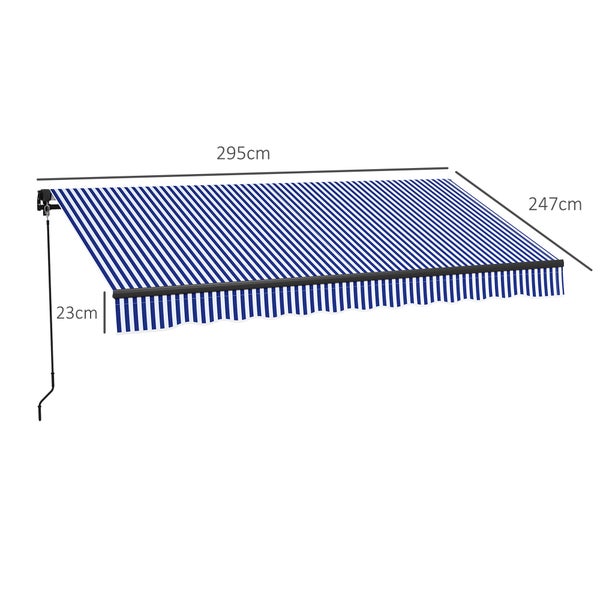 Outsunny Markise, Wandmontage Balkonmarkise mit Handkurbel,3 x 2,5 m, Alu, Blau+Weiß
