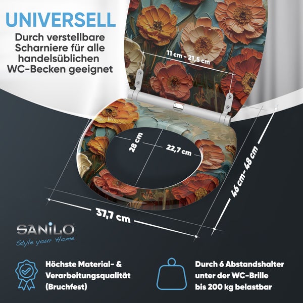 WC-Sitz mit Blumendesign und Größenangaben