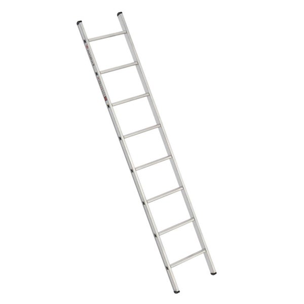 Eine einteilige Anlegeleiter aus Aluminium mit Sprossen für den professionellen und privaten Einsatz.