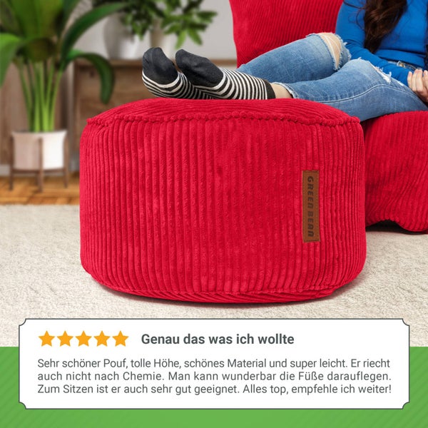 Green Bean Pouf-Kissen 45x25cm mit EPS-Perlen Füllung & Cordstoff Bodenkissen Liegekissen Sitzkissen Sitzhocker Sessel Kinder Erwachsene Stoff Hocker Ablage Rot