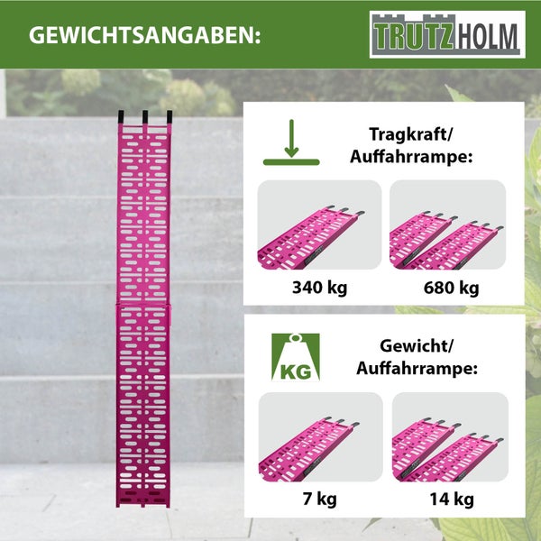 TRUTZHOLM 1 x Auffahrrampe klappbar 228 cm Traglast 340 kg Alu pink gelocht Rampe Motorradrampe