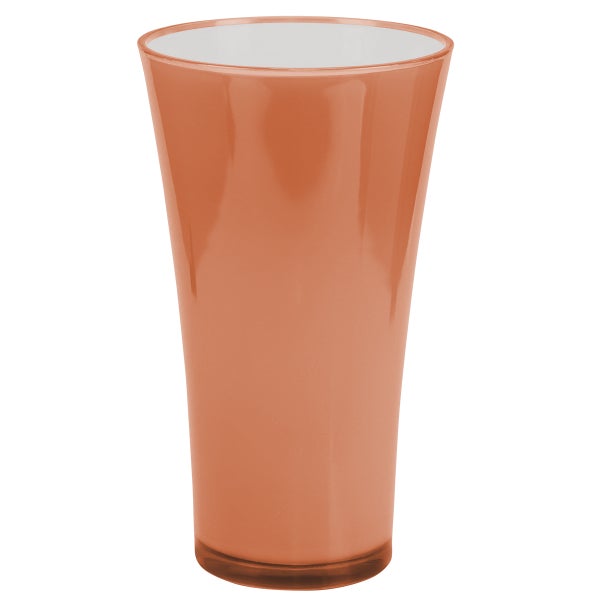 Konische Orchideenvase aus Glas in Orange und Weiß mit glänzender Oberfläche.