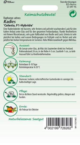 Radieschen Celesta F1 Hybride Saatguttüte