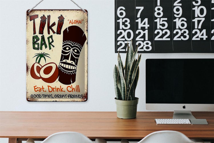 Blechschild Spruch 20x30cm TIKI Bar Aloha eat drink chill