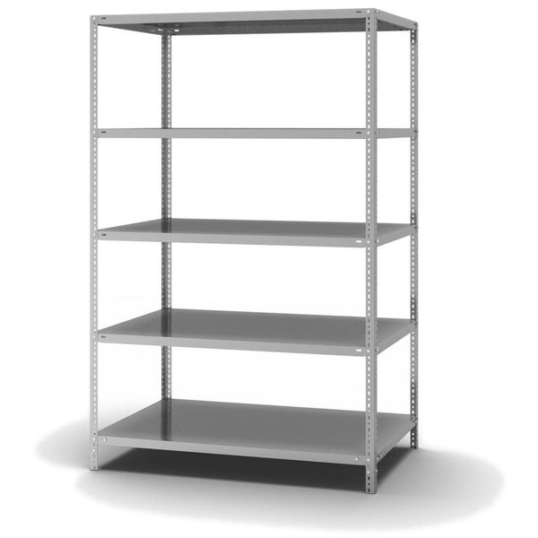 PROREGAL Fachbodenregal Schraubsystem Light-Duty Grundregal HxBxT 200 x 100 x 50 cm 5 Ebenen Fachlast 125 kg Beidseitig Nutzbar Lichtgrau