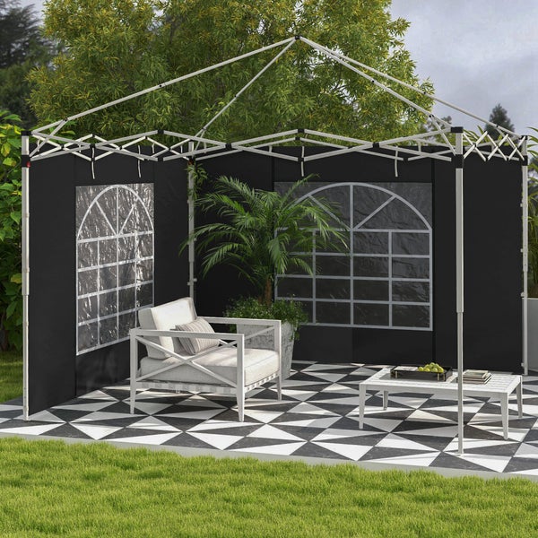 Outsunny 2er-Set Seitenteile für Pavillon 3x3/3x6 m, Seitenwand mit Fenster und Klettverschluss, wasserdicht Seitenwände aus Oxfordstoff, als Windschutz und Sichtschutz für Partyzelt, Schwarz